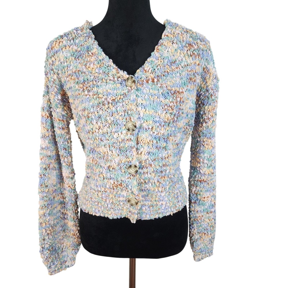 New! JESSICA SIMPSON Size Small V-Neck Colorful Plush Knit Cardigan Sweater
